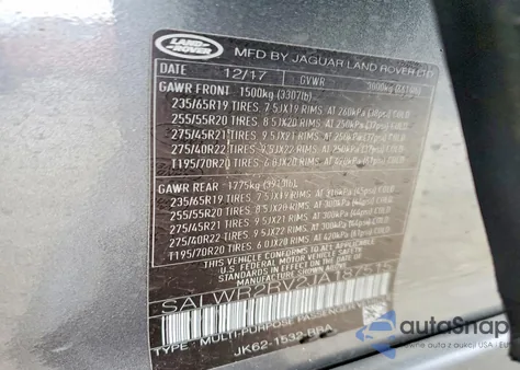 2018 Land Rover Range Rover Sport Hse z USA, uszkodzony, nr VIN SALWR2RV2JA187515